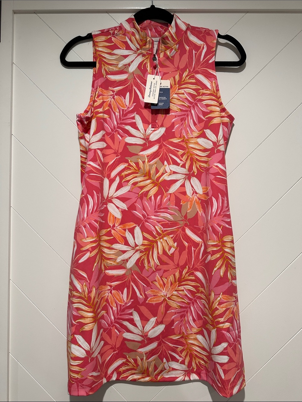 Tommy Bahama Coral Pink Tropical Leaf Sleeveless Shift Dress